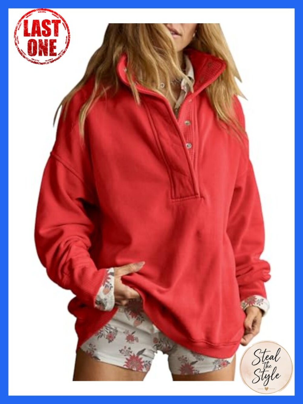 Gacaky Oversized Henley Neck Sweatshirt Pullover Top